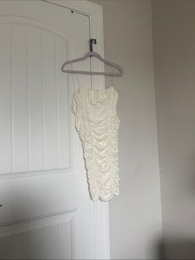 Meshki Cream Ruched Slip Mini Dress
